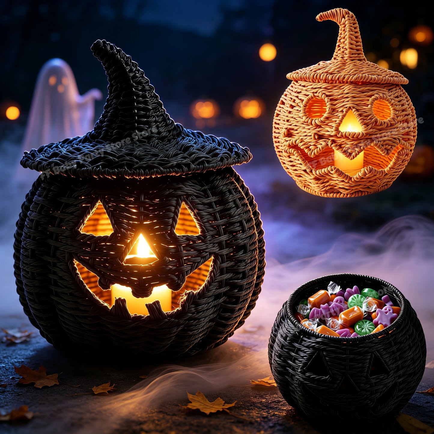 Halloween-Dekorationen Handgewebte Kürbislaterne aus Weide Hexenhut-Aufbewahrungsbox Dekorative Heim-Statue Ornamente Weihnachtsdekoration So ist Leben