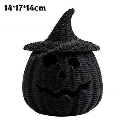 Halloween-Dekorationen Handgewebte Kürbislaterne aus Weide Hexenhut-Aufbewahrungsbox Dekorative Heim-Statue Ornamente Weihnachtsdekoration So ist Leben