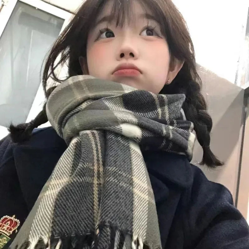 Retro koreanischen Stil Damen Schal Winter warm Quastenbesatz Nachahmung Kaschmir Schal Wrap Polyester frisch süß cremiger Stil So ist Leben