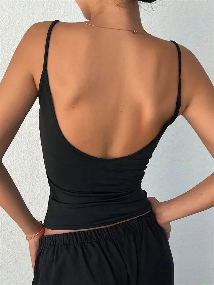 Frauen Backless Cami Crop Top Sommer Einfarbig Casual Ärmelloses Top Streetwear Y2K Kleidung So ist Leben