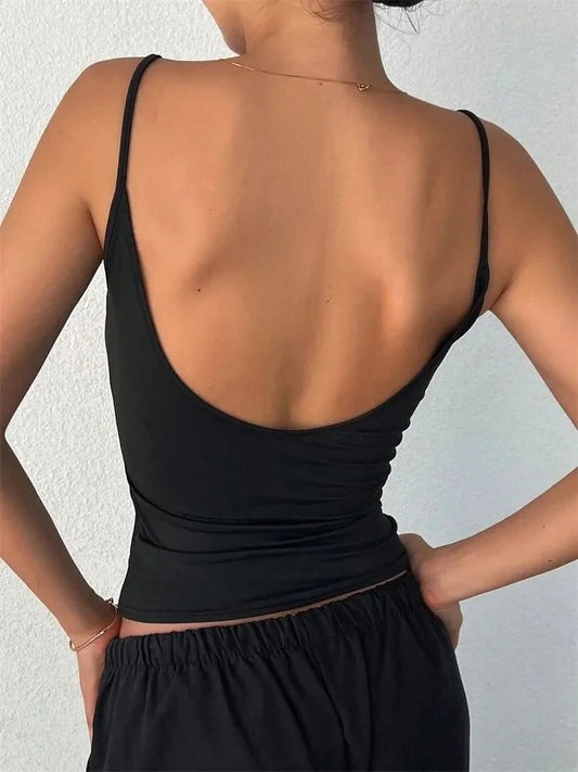 Frauen Backless Cami Crop Top Sommer Einfarbig Casual Ärmelloses Top Streetwear Y2K Kleidung So ist Leben
