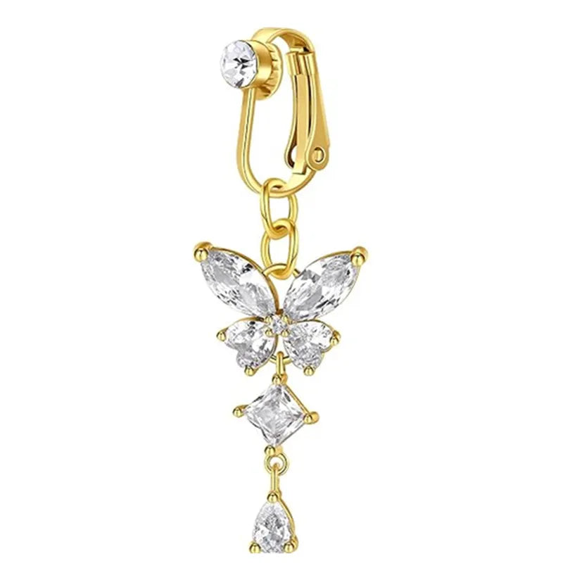 Clip On Bauchnabelring Schmetterling Kupfer Zirkon Rosa Fake Bauchnabelpiercing Nabelschnur Nabel Körperschmuck Trendiger Modestil So ist Leben