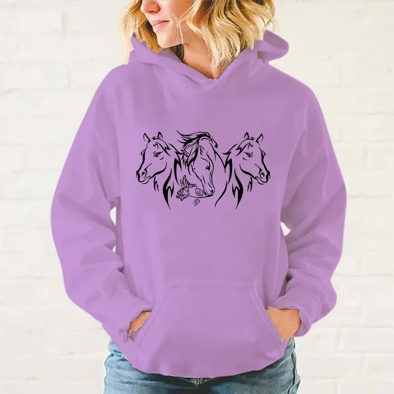 Y2K Hoodies Pferde-Hoodies Pullover Unisex Kapuzenpullover Harajuku Streetwear Langarm So ist Leben