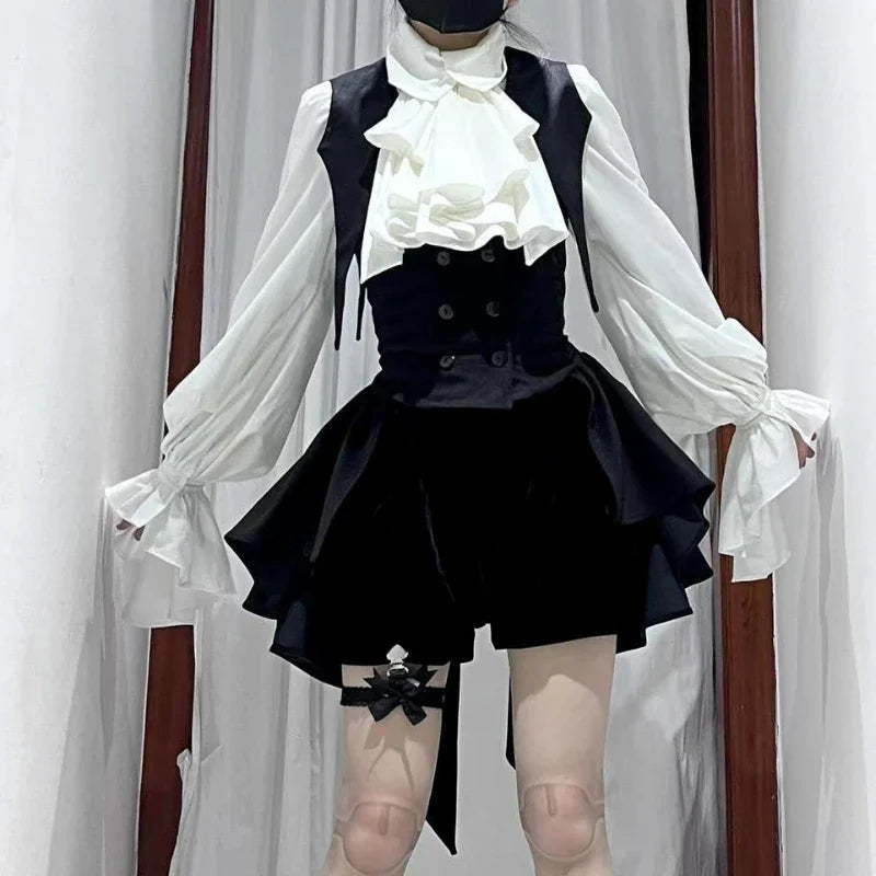 Gothic Lolita Zweiteiler Damen – Modernes A‑Linien Set - So ist Leben