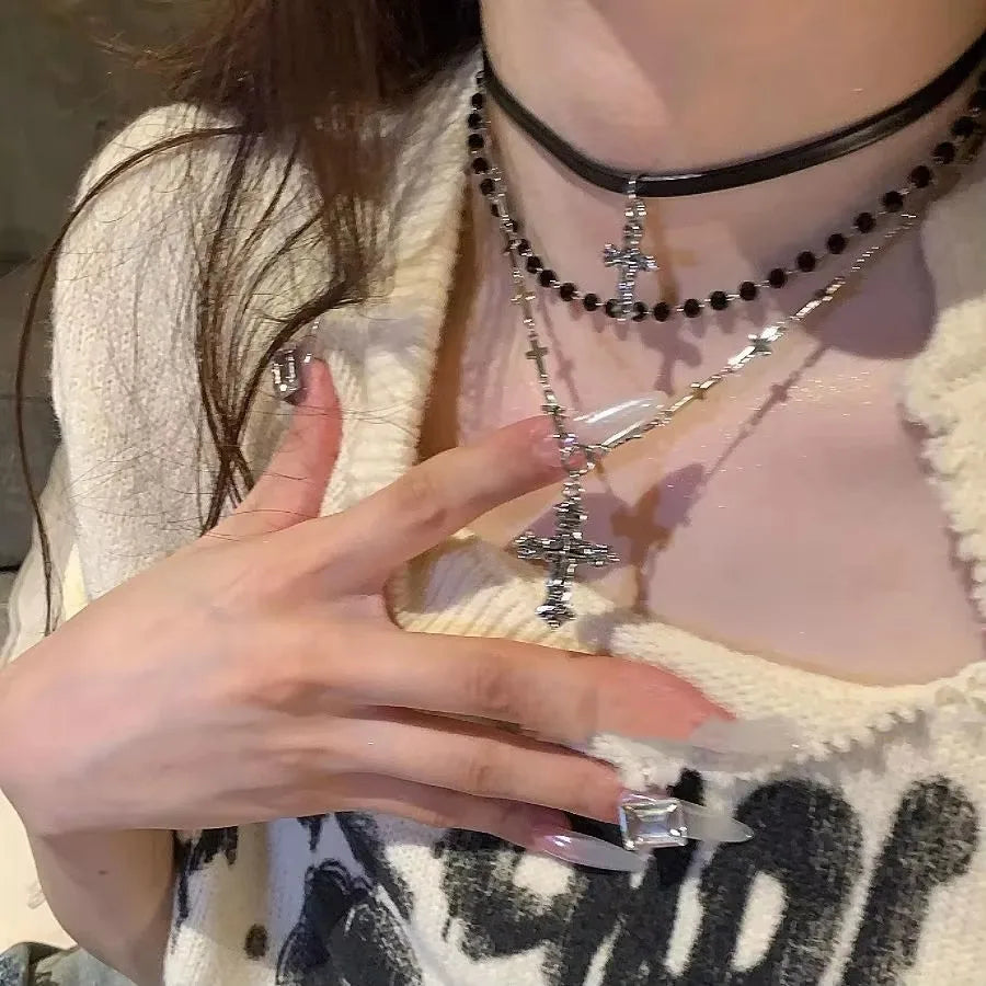 Gothic Y2K Metall Kreuz Anhänger Multi Layer Perlen Halskette Für Frauen Männer Vintage Punk Grunge EMO Charme Schmuck Zubehör Geschenk So ist Leben