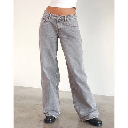 Retro Amerikanische Low-Waist Jeans ohne Stretch, Gerades Bein, Damen-Herbstmode, Weites Bein, Frischer Süßer Stil, Baumwolle So ist Leben