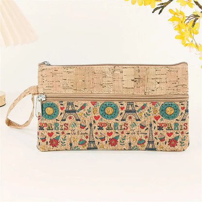 Cork Retro Print Coin Purse Portable Cell Phone Pouch Mini Wallet Double Layer Zipper Money Bag Key Lipstick Organizer Pouch - So ist Leben