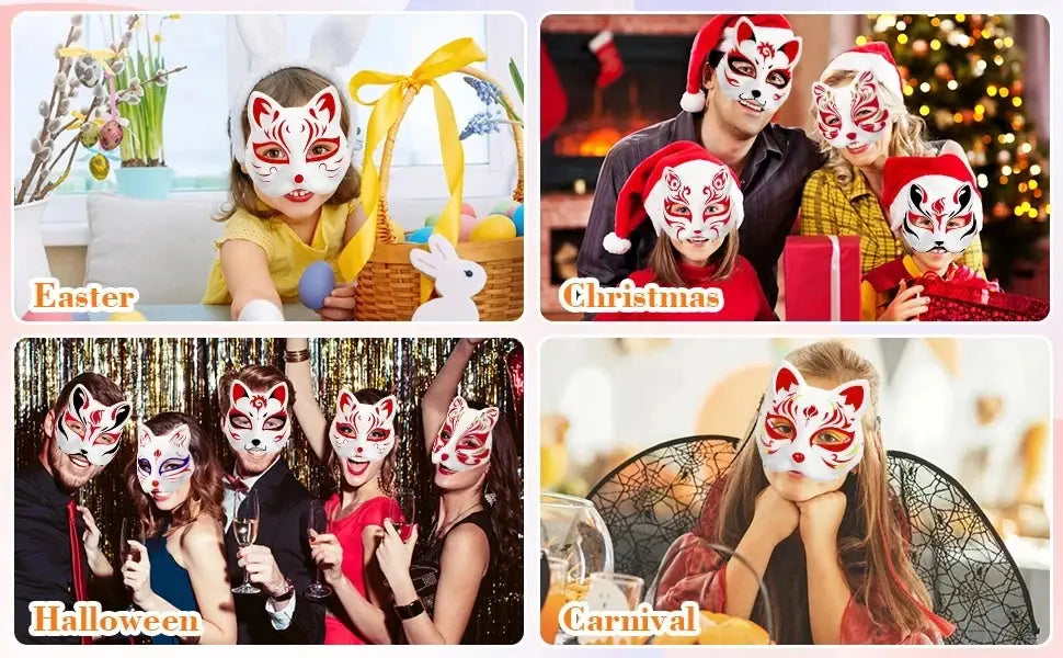 5PCS Therian Masken Weiße Katze Masken Blank DIY Halloween Maske Tier Halbe Gesichtsmasken Maskerade Cosplay Party - So ist Leben
