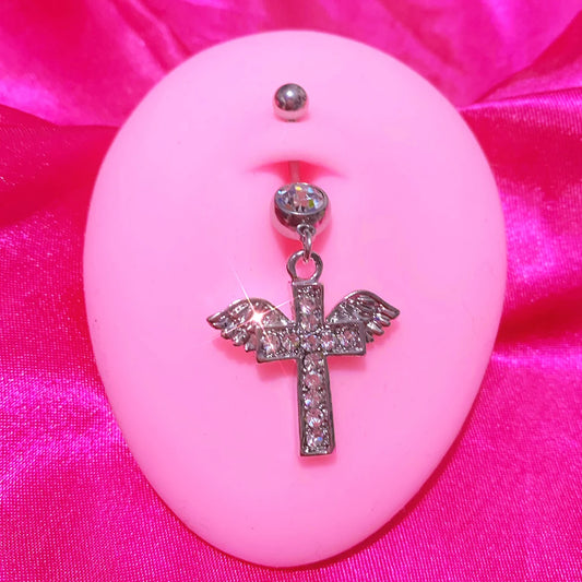 Egirl Aesthetic Shiny Flügel Kreuz Bauch Ringe Für Frauen Punk Rosa Körper Piercing Sexy Nabel Ringe Körper Schmuck Y2K Zubehör So ist Leben