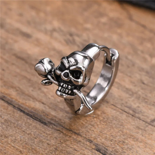 Gothic Schädel Skeleton Huggie Hoop Ohrringe für Männer Punk Rock Silber Farbe Edelstahl Cocktail Party Halloween Schmuck Geschenke So ist Leben