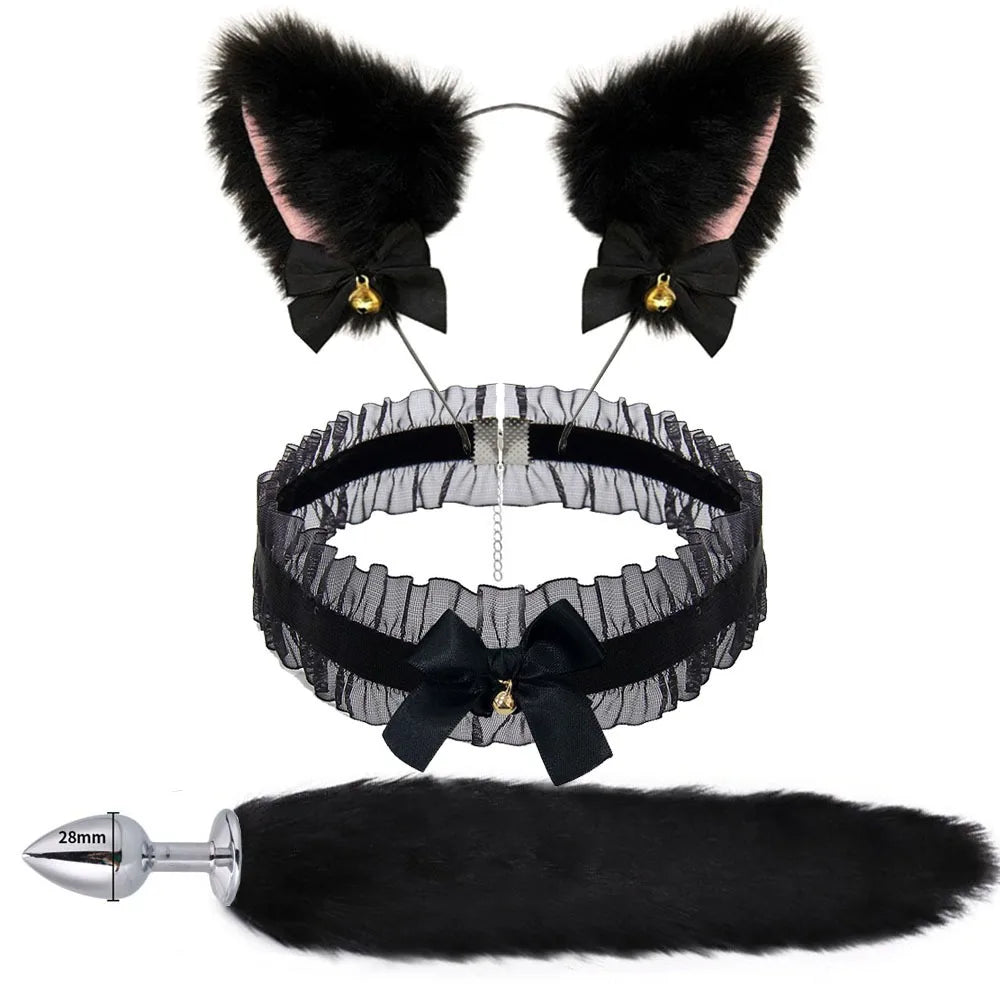 Nette Fuchsschwanz Anal Plug Bogen-Knoten Weiche Katze Ohren Stirnbänder Kragen Erotische Cosplay Paare Zubehör SM Sex Spielzeug für Weibliche männliche So ist Leben