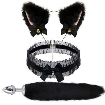 Nette Fuchsschwanz Anal Plug Bogen-Knoten Weiche Katze Ohren Stirnbänder Kragen Erotische Cosplay Paare Zubehör SM Sex Spielzeug für Weibliche männliche So ist Leben
