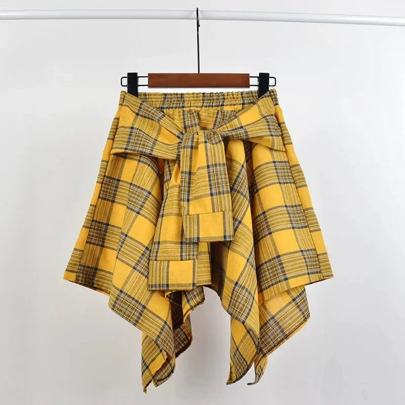 Plaid Rock Frauen Plissee Schnür Krawatte Minirock y2k Streetwear Harajuku Vintage unregelmäßige Sport Straße Frauen Furz Vorhang So ist Leben