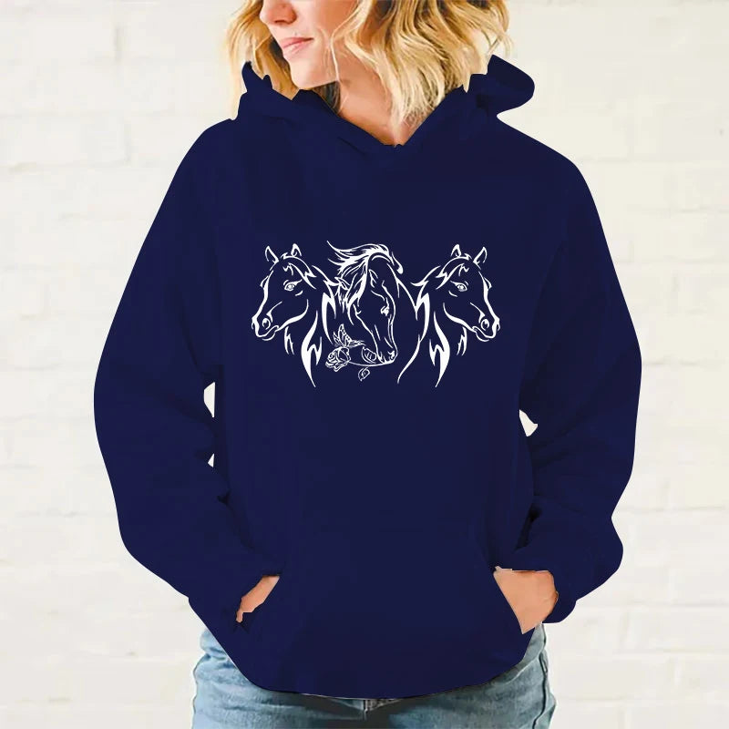 Y2K Hoodies Pferde-Hoodies Pullover Unisex Kapuzenpullover Harajuku Streetwear Langarm So ist Leben
