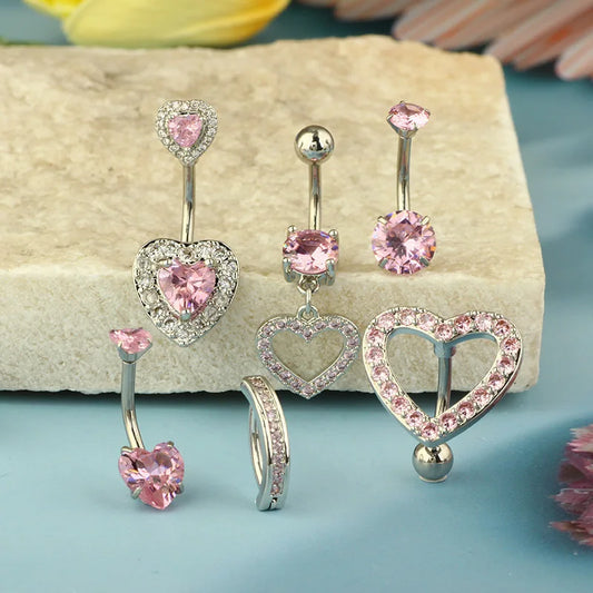 1PCS Rosa Krone Bauchnabel Ringe Schmuck Edelstahl Herz Nabel Piercing Barbell Kristall Nette Bauch Ringe Für Frauen Mädchen So ist Leben