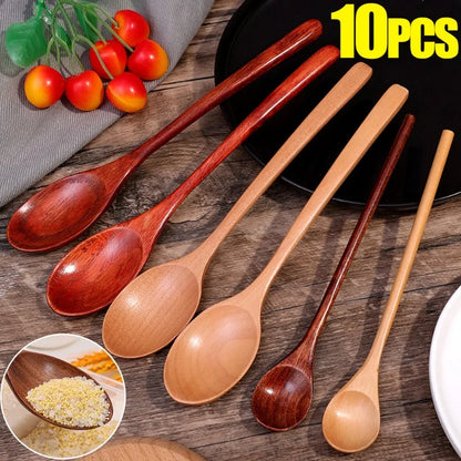 10/1Pcs Holz Tee Löffel Kochen Rühren Suppe Scoop Lange Hand Ellipse Küche Geschirr Set Kaffee Dessert Honig rühren Teelöffel So ist Leben