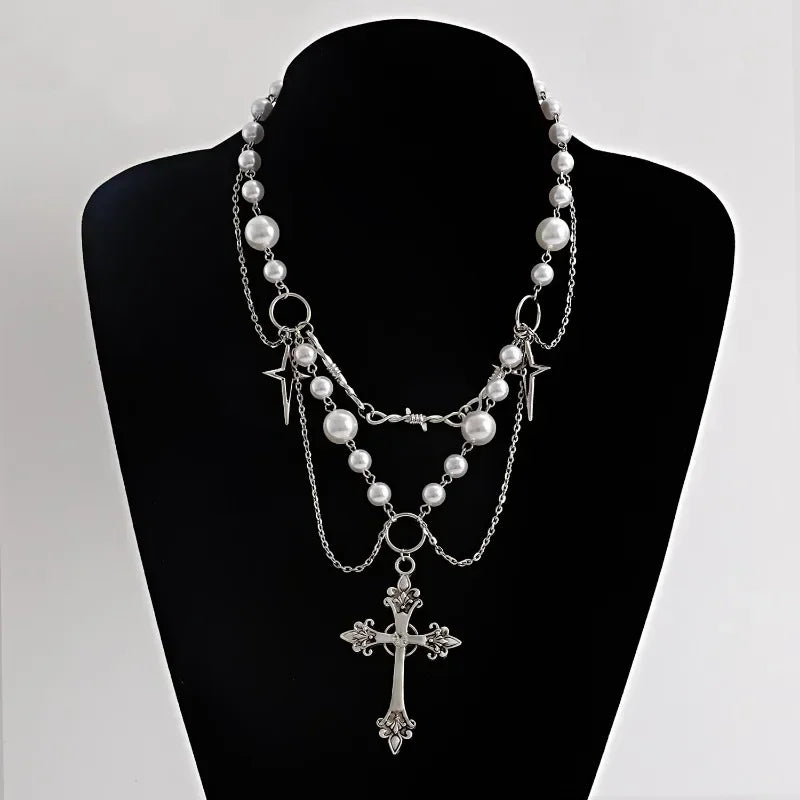Gothic Cross Anhänger Halskette mit Kette Choker Charm handgemachte heilige Imitation Perle Perlen Halskette 2023 ästhetische Halsketten So ist Leben