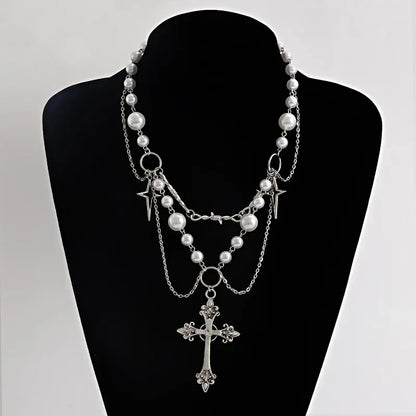 Gothic Cross Anhänger Halskette mit Kette Choker Charm handgemachte heilige Imitation Perle Perlen Halskette 2023 ästhetische Halsketten So ist Leben