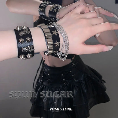Punk Niet Stern PU Leder Armband Für Frauen Männer Hip Hop Gothic Dark Girl Rock Schmuck Anhänger Liebe Kette Hip Hop Zubehör So ist Leben