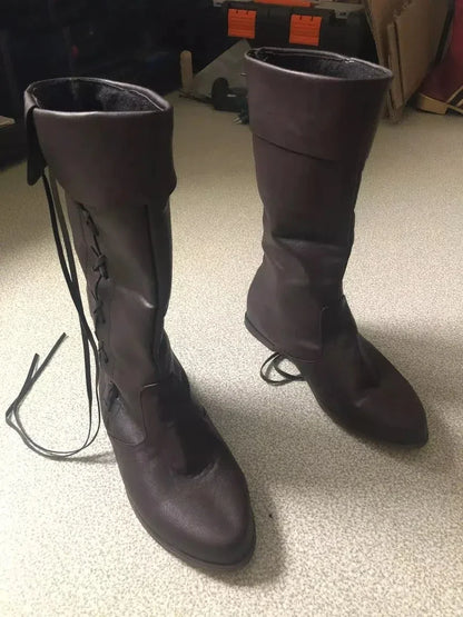 Mittelalterliche Renaissance-Lederhohe Stiefel für Männer und Frauen, halbe Haddock-Schuhe, Piratenkostüm, Retro-Schneestiefel mit klobigem Absatz und langen Schneestiefeln So ist Leben
