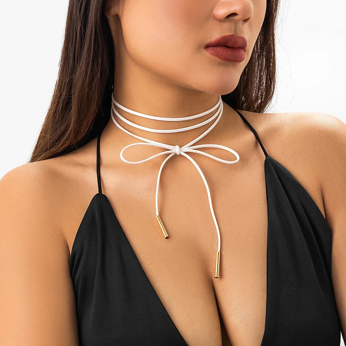 Goth sexy lange verstellbare Bowknot Seil Kette Halskette für Frauen Kpop Vintage Bogen geknotet Choker Schmuck Y2k Accessoires So ist Leben