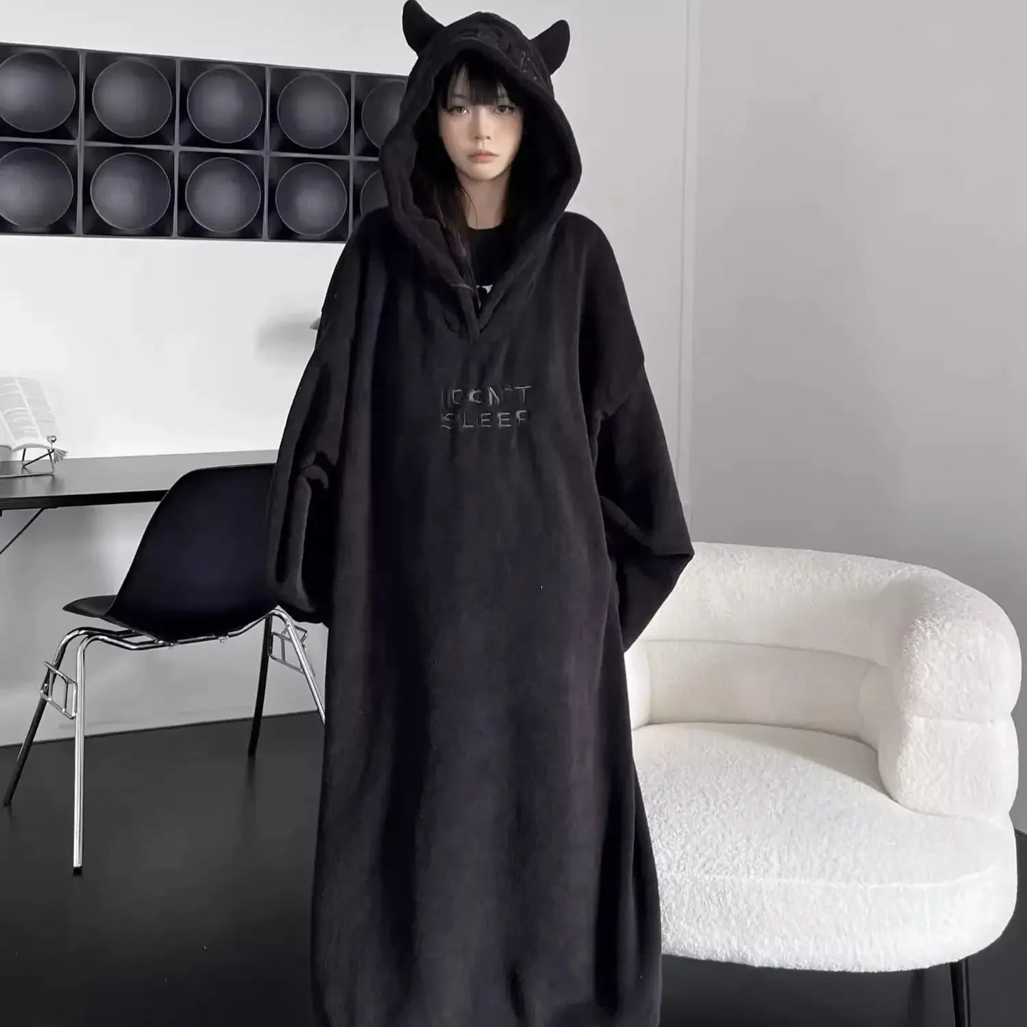 Verdickter, gepolsterter, warmer Pyjama, einfarbig, Homewear, lockeres Kapuzenkleid, Imp-Paar-Robe, Herbst und Winter, einteiliger Pyjama für Studenten So ist Leben