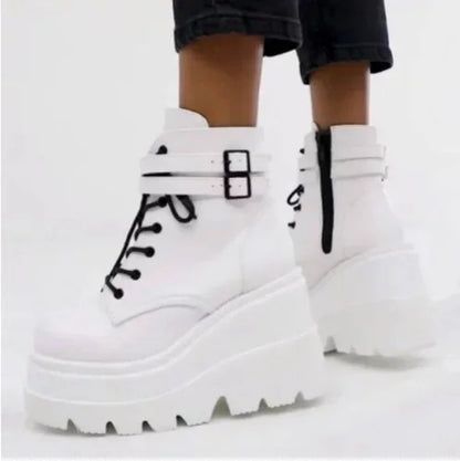 Heißer Verkauf der Saison, Gothic-Stil, dicker Boden, Stiefeletten, Motorrad-Ritterstiefel, nicht über dem Knie, großer Kopf, schlanke, hohe Röhrenstiefel So ist Leben