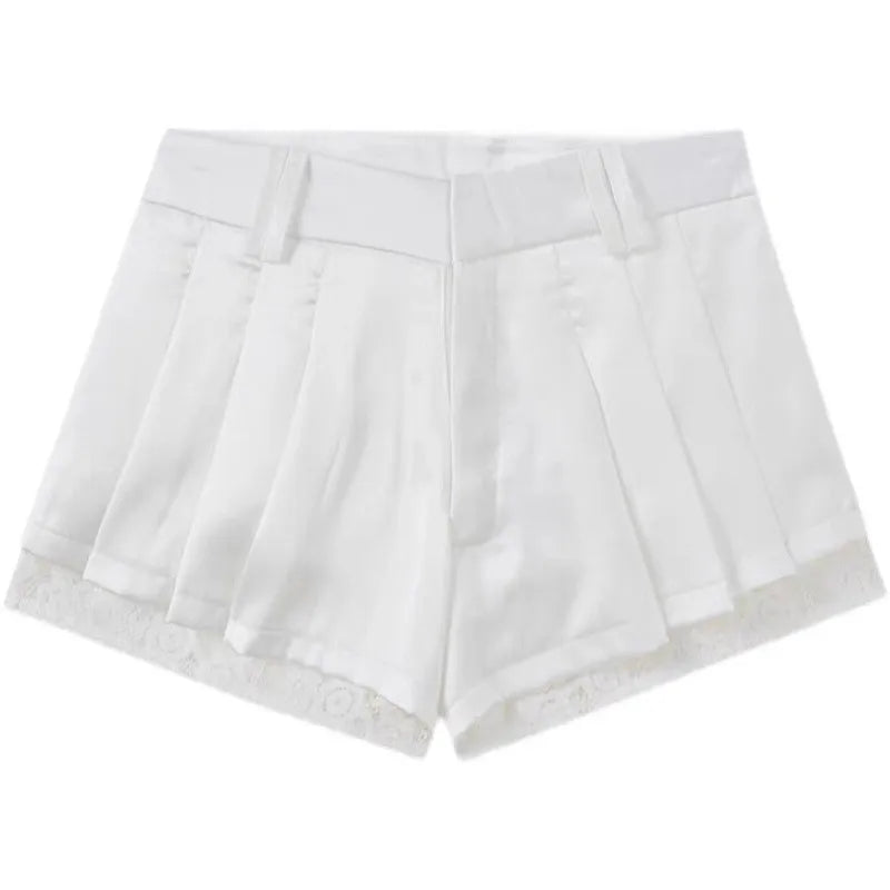 Koreanische Süße Spitze Spleißen Design Hohe Taille Plissee Abnehmen Modische A-Linie Mini Rock Hosen für Kurze Frauen So ist Leben