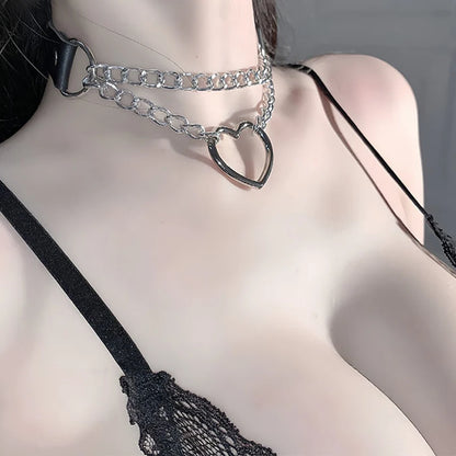 Leder Halsreif Herz Kragen und Leine mit Ketten BDSM Halsreif unterwürfigen Kragen für weibliche Fetischisten BDSM Sex Leine Punk Goth So ist Leben