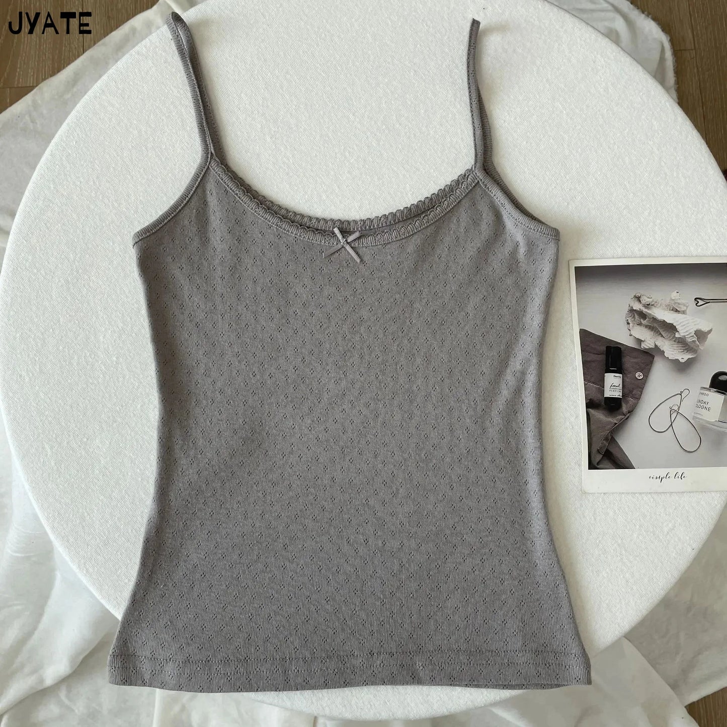 Süße Blumendruck Öse Schleife abgeschnittene Westen Frauen Baumwolle beiläufige dünne Spitzenbesatz Tank Tops Vintage Adrette süße Leibchen Y2K So ist Leben