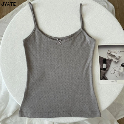 Süße Blumendruck Öse Schleife abgeschnittene Westen Frauen Baumwolle beiläufige dünne Spitzenbesatz Tank Tops Vintage Adrette süße Leibchen Y2K So ist Leben