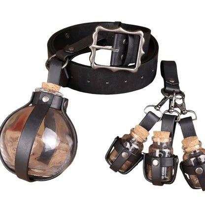 652F Mittelalterliches Knightes-Kostüm, Halloween-Pirat, Cosplay-Kostüm, Renaissance-Kostüm, Zubehör, Ledergürtel, Korkflasche So ist Leben