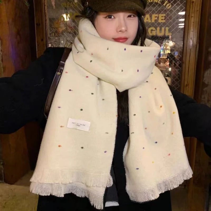 Retro koreanischen Stil Damen Schal Winter warm Quastenbesatz Nachahmung Kaschmir Schal Wrap Polyester frisch süß cremiger Stil So ist Leben