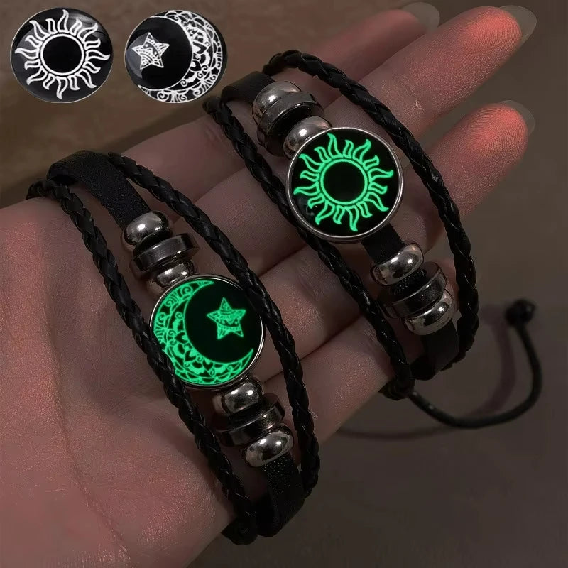 1/2 Stück Sonnen- und Mond-Armband, leuchtend, verstellbar, schwarz, geflochten, romantische Armbänder für Freunde, Freundin, Freundschaft, Geburtstagsgeschenke So ist Leben