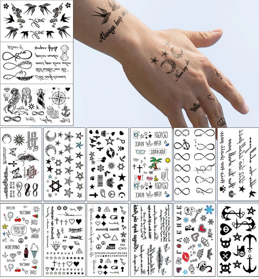Wasserdichter temporärer gefälschter Flash-Tattoo-Aufkleber, englischer Buchstabe, Stern, Mond, Anker, Fliegenvogel, für Mann, Kinder, Mädchen, Frauen, Finger, Körperkunst So ist Leben