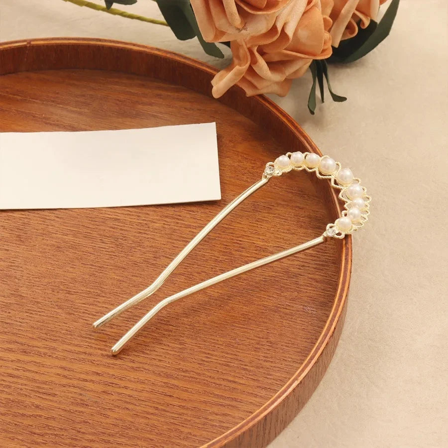 U-förmige Haarnadel aus Metall, Perlen-Schmetterlings-Haar-Accessoire, neuer chinesischer Stil, antikes Gefühl, hochwertige florale Step-Rock-Haarnadel So ist Leben