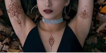 10 Teile/satz Kastanienbraun Farbe Henna Tattoo Aufkleber für Hand Braun Rot Henna Tattoos für Frauen Wasserdicht Temporäre Mehndi Fake Tattoo So ist Leben