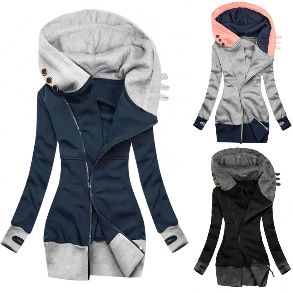 Frauen Herbst Winter Hoodie Mantel Langarm Tasche Zipper Mid-länge Jacke Große Größe Denim Jacke 2021 So ist Leben