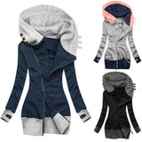 Frauen Herbst Winter Hoodie Mantel Langarm Tasche Zipper Mid-länge Jacke Große Größe Denim Jacke 2021 So ist Leben