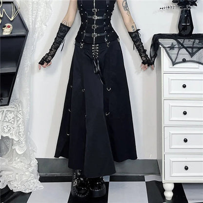 Goth Dark Acubi Mode Schwarz Swing A-linie Rock Punk Grunge Metall Schnalle Streetwear Frauen Bandage Röcke Mall Gothic Alt Tuch So ist Leben