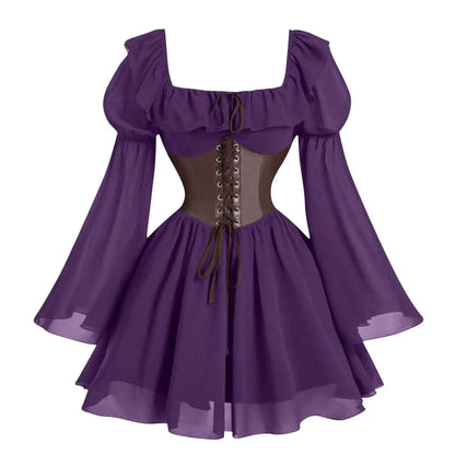 Renaissance-Periode mittelalterliches neues langärmeliges Damenkleid mit Blasenärmeln, Halloween-Mode, Retro, neuer Party-Taillenrock So ist Leben