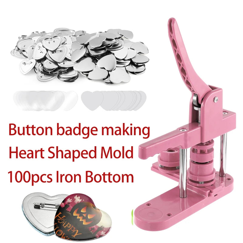 Button Maker Maschine Herzform Form 100 Set Knopfteile für Pin Badge Press Maker Slide Rail Maschine DIY Herstellung 57 * 53 mm So ist Leben