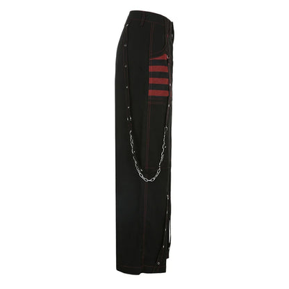 Gothic Frauen Punk Cargo Hosen Dark Academia Ästhetische Hohe Taille Baggy Hosen mit Taschen Grunge Streetwear Y2k So ist Leben