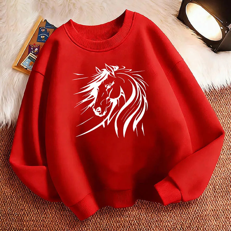 Lustiger Pullover mit künstlerischer Pferdemotiv-Grafik für den Frühling, Rundhals-Hoodie mit Grafikdruck, Kapuzenpullover für Jungen/Mädchen, Kinder-Sweatshirt So ist Leben