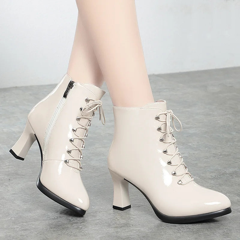 Frauen viktoria nischen Stiefeletten britischen Stil dicken Absatz Schuhe Mode Schnürung Herbst und Winter halten warme spitze Spitze für das Büro So ist Leben