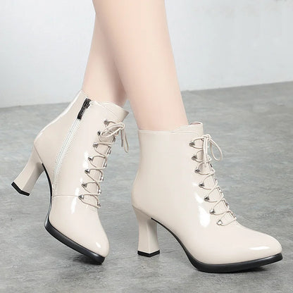 Frauen viktoria nischen Stiefeletten britischen Stil dicken Absatz Schuhe Mode Schnürung Herbst und Winter halten warme spitze Spitze für das Büro So ist Leben