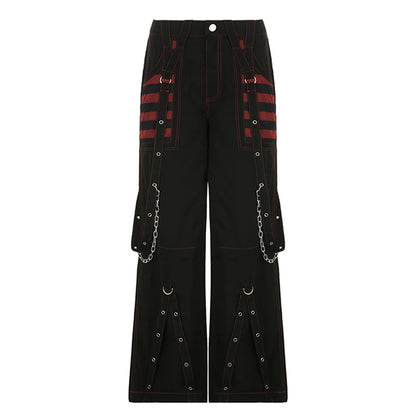 Gothic Frauen Punk Cargo Hosen Dark Academia Ästhetische Hohe Taille Baggy Hosen mit Taschen Grunge Streetwear Y2k So ist Leben