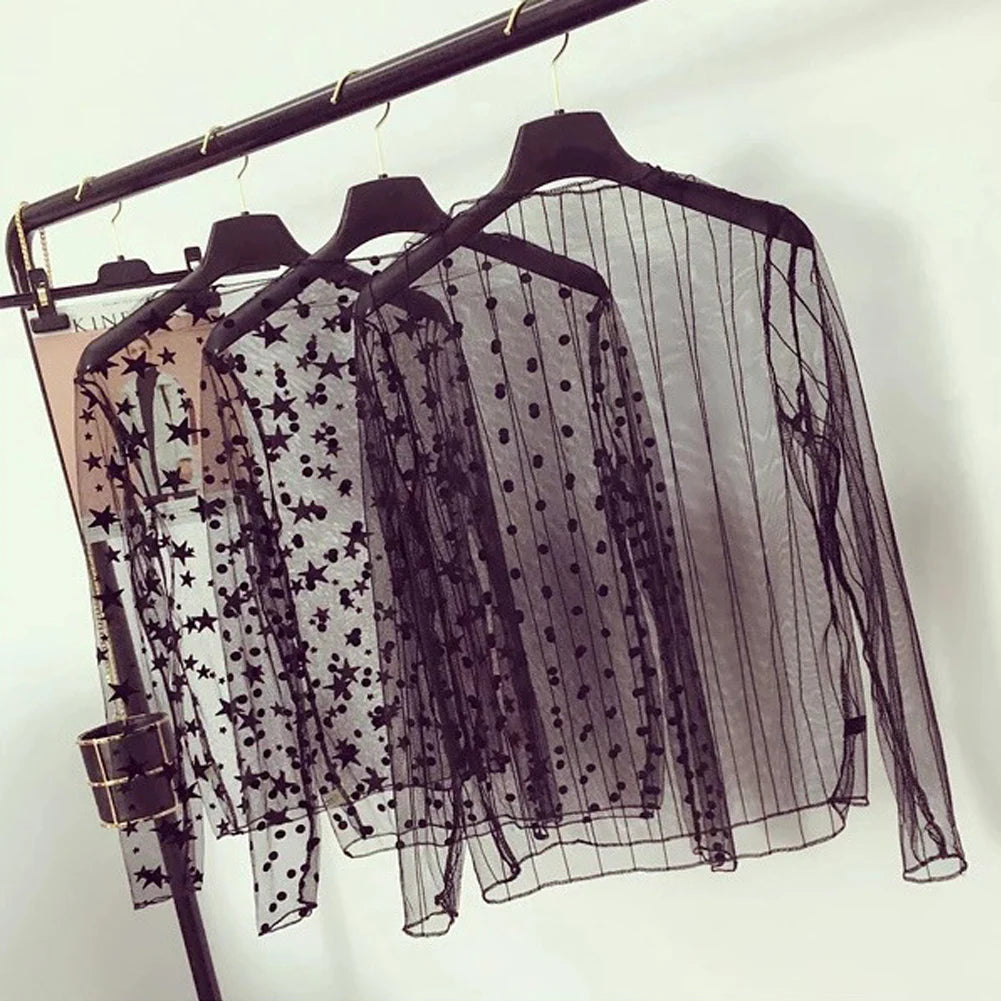 Frauen Spitze Floral T-shirt Transparent Mesh Damen Tops Sheer Blusen Herbst Durchsichtige Rollkragen Schwarz Langarm T-shirt - So ist Leben
