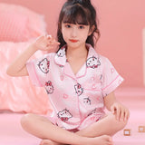 Anime 2Pcs Hallo Kitty Kuromi Kinder Pyjama Sets Sanrios Cartoon Mädchen Eis Seide Revers Kurzarm T-Shirt Tops Hosen pijamas Set