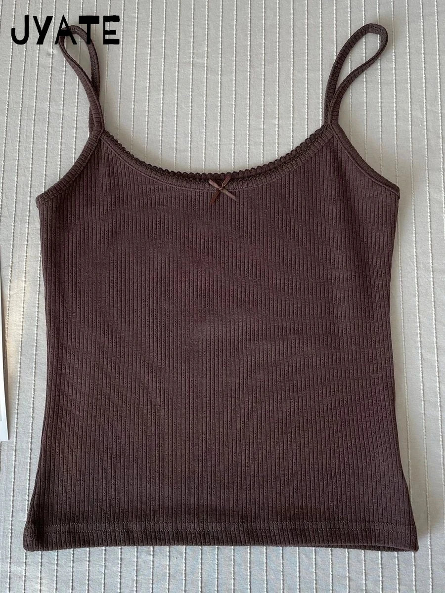 Süße Blumendruck Öse Schleife abgeschnittene Westen Frauen Baumwolle beiläufige dünne Spitzenbesatz Tank Tops Vintage Adrette süße Leibchen Y2K So ist Leben